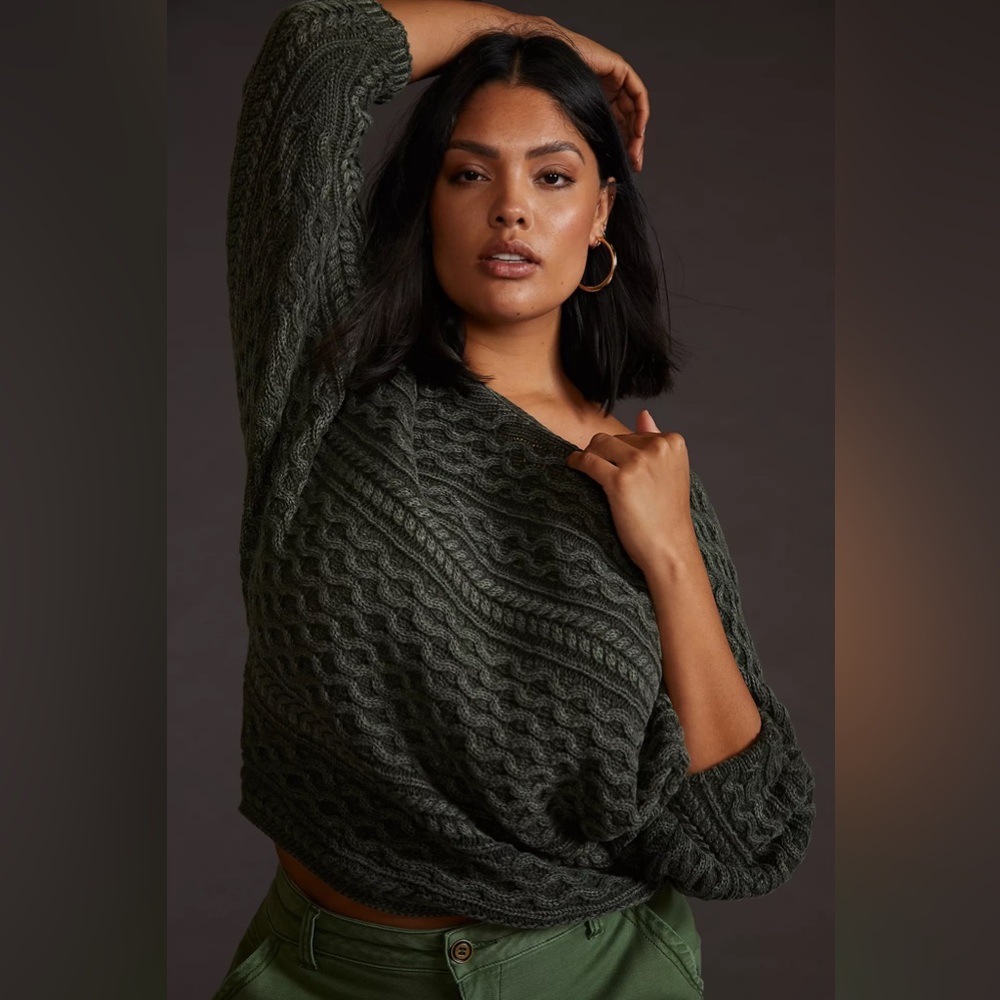 Pilcro Dark Green Cable Knit Sweater
